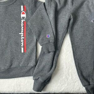Boys Champion Heather Gray Tracksuit with Red and White Accents